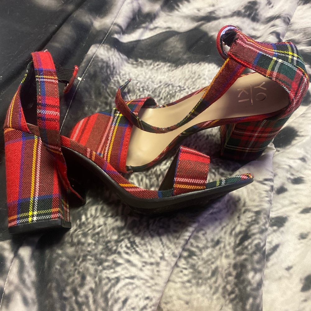 Yoki Red Plaid Heels